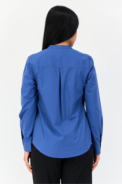 Giordano Women Split Neck Plain Long Sleeves Shirt, Dusty Blue