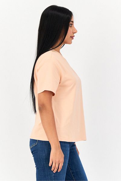 Giordano Women Crew Neck Short Sleeves Embroidered T-Shirt, Peach