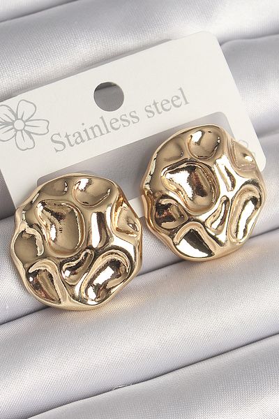 MBB ETİCARET Brass Gold Color Embroidered Circle Plate Model Women's Earrings - Tj-Bkp10243
