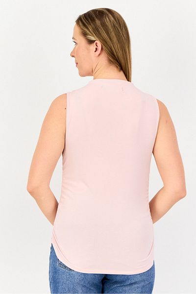Bebe Women Mock Neck Sleeveless Solid Tank Top, Pink