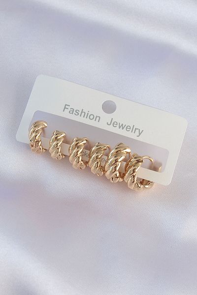 MBB ETİCARET Brass Gold Color Minimal Serrated Earring Set - Tj-Bkp8990