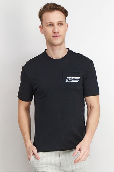 Puma Men Sportswear Fit Crew Neck Short Sleeve Graphic Pocket T Shirt, Black
