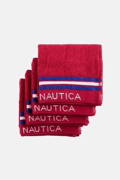 Nautica مناشف وجه بشعار العلامة التجارية، 4 قطع، لون عنابي