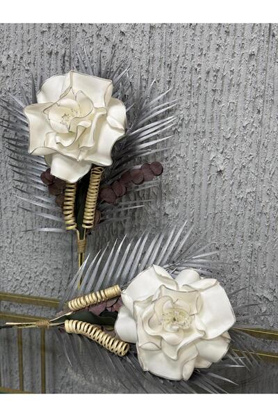 MetaQuartz Aksesuar Latex Flower - White & Silver - Decorative Flower (2 Pcs)