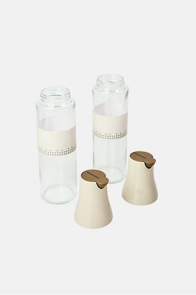 Catherine Malandrino 2 Pieces Glass Oil Dispenser Set 500ml, Beige