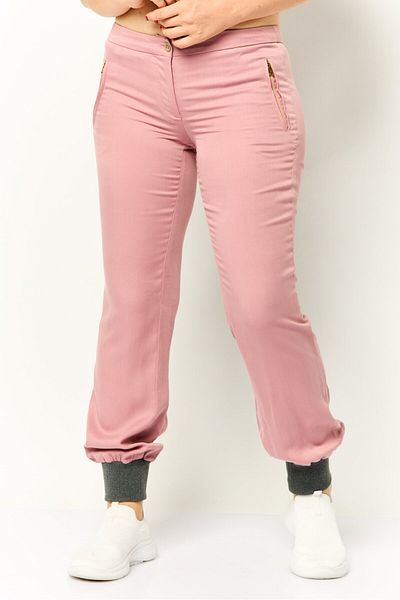 Harmont & Blaine Women Regular Fit Plain Jogger Pants, Pink