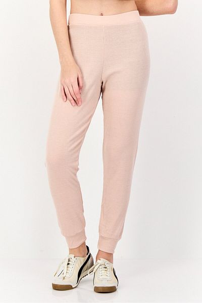 Brave Soul Women Regular Fit Textured Jogger Pants, Rose Blush