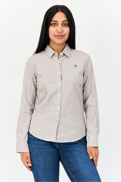 Giordano Women Spread Collar Long Sleeve Embroidered Shirt, Multicolor