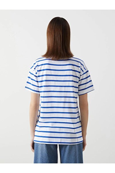 LC Waikiki LCW Comfort Bisiklet Yaka Çizgili Kadın Tişört (S5)