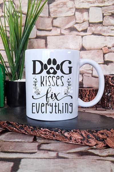 giftkonsept Dog Kisses Fix Everything Written Dog Lover Gift Printed Tea Coffee Presentation Mug Cup