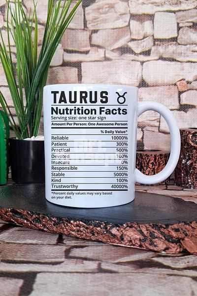 giftkonsept Taurus "Taurus Nutrition Facts" Humorous Gift Printed Tea Coffee Presentation Mug Cup