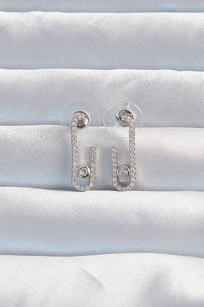MBB ETİCARET Brass Silver Color Zircon Stone Half Messica Earrings - Tj-Bkp9177
