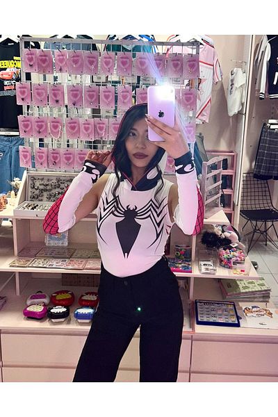 Wisevelya White Spider Sleeve Bodysuit