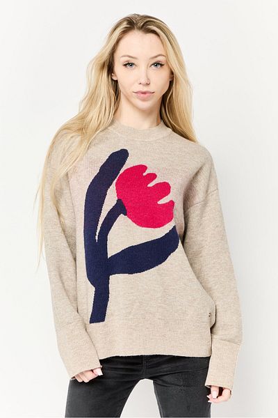 Scotch & Soda Women Crew Neck Long Sleeves Graphic Print Sweater, Multicolor