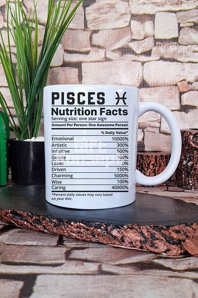 giftkonsept Pisces "Pisces Nutrition Facts" Humorous Gift Printed Tea Coffee Presentation Mug Cup