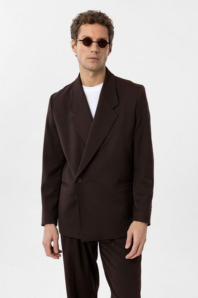 Antioch Brown Double Breasted Closure Men's Blazer Jacket with Flap Pockets