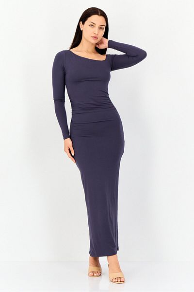 Bebe Women Solid Midi Dress, Smoke Grey