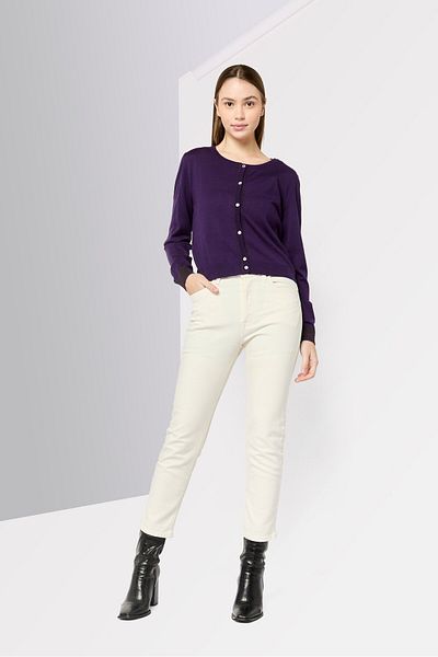 Harmont & Blaine Women Crew Neck Long Sleeves Knitted Cardigans, Purple