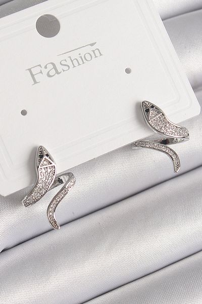 MBB ETİCARET Brass Silver Color Zircon Stone Snake Model Women's Earrings - Tj-Bkp9789
