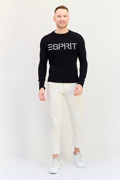 Esprit Men Ribbed Neck Knitted Sweater, Black