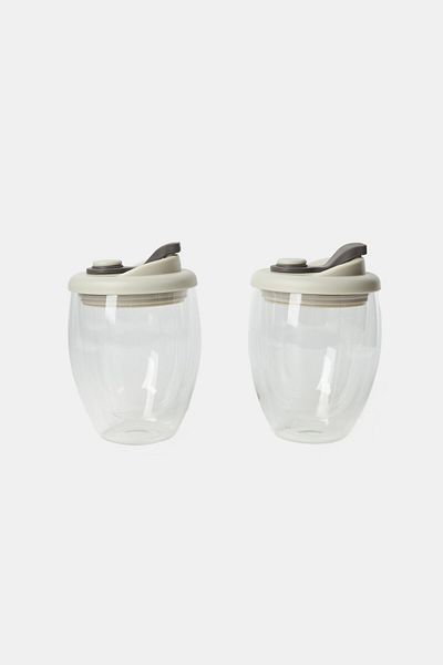 Bebe 2 Pieces Borosilicte Glass Cup With lid 350 ml, Trasparent