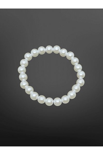 FM Stylish and Bright White Pearl Model Classic Bijoux Bracelet |   Elastic Design, Timeless Elegance