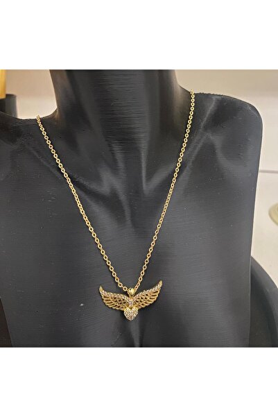 GNR Zirkon Taşlı Melek Kalplı Kadın Çelik Kolye