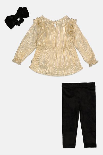 Dkny Toddlers Girl 3 Pcs Metallic Top And Pants Set With Scrunchie, Multicolor