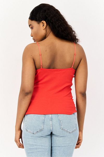 Salsa Women V Neck Ribbed Sleeveless Tank Top, Red
