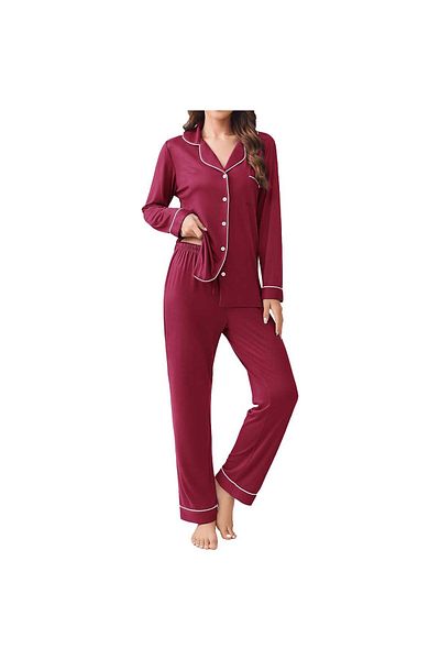 Caprisious Women's Soft Knitted Cotton Pajamas Set - Button-Down Long/Full Sleeve 2 Piece Sleepwear Loungewear