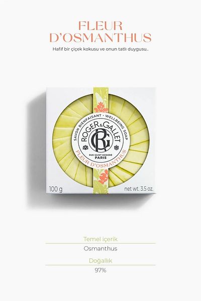 Roger&Gallet صابون فلور دي أوسمانثوس العشبي، مستخلص المشمش، منعش، معطر 100 جرام