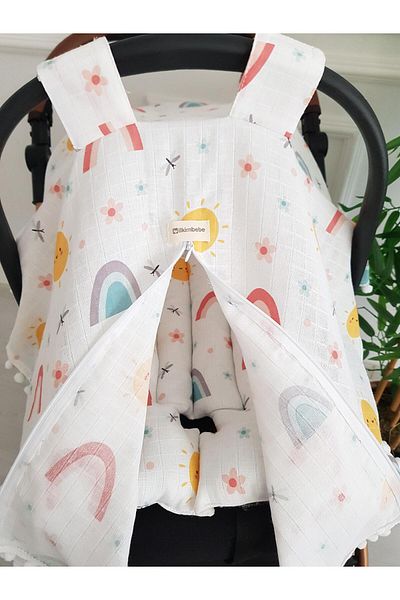 ilkimbebe Sun and Rainbow Muslin Zippered Stroller Cover and Cushion