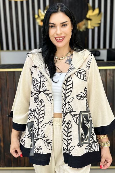 GÖKSEL Embroidered Linen Zipper Stone Large Size