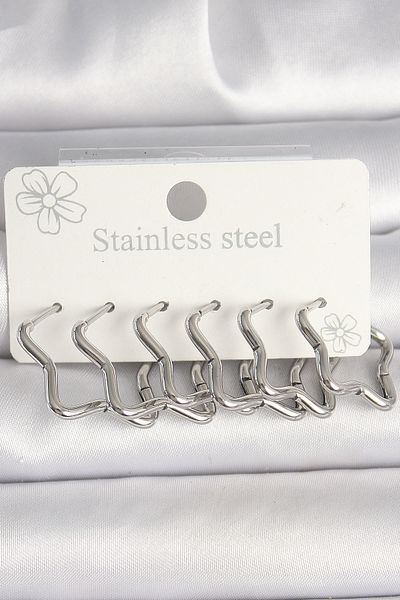 MBB ETİCARET 316L Steel Silver Color Star Model Women's Earring Set - Tj-Bkp10351