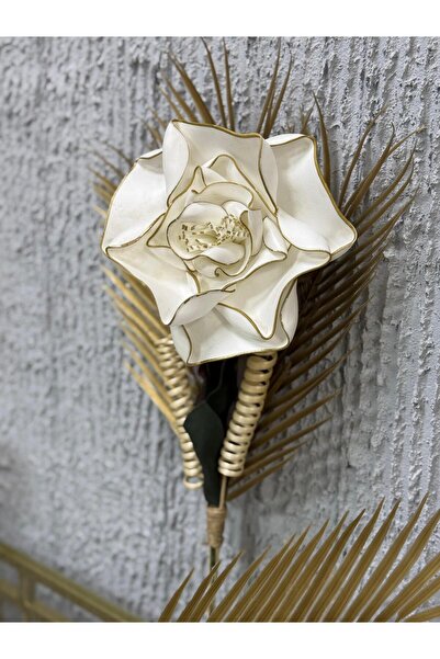 MetaQuartz Aksesuar LATEKS ÇİÇEK - Beyaz & Gold - Dekor Çiçek (2 ADET)