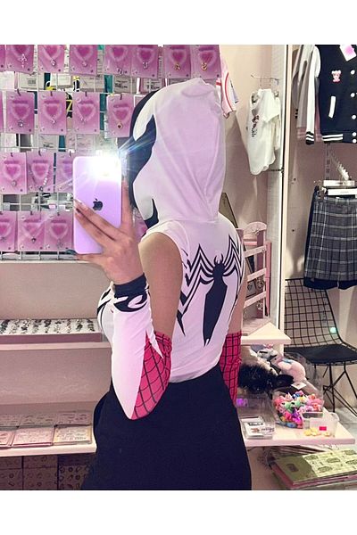 Wisevelya White Spider Sleeve Bodysuit