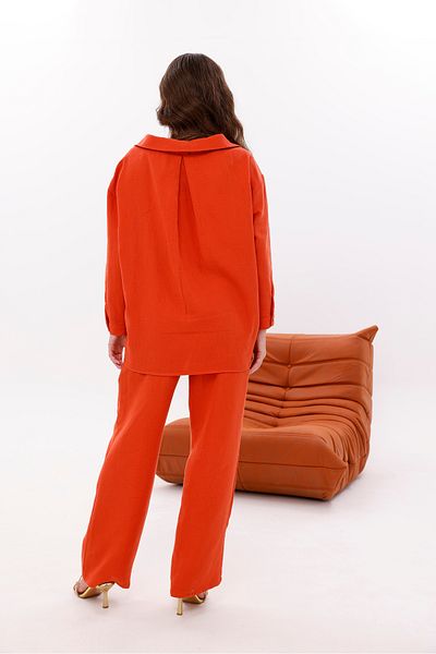LA PANTE Low Shoulder Muslin Shirt Trousers Set with Elastic Waist, Laces and Front Pocket