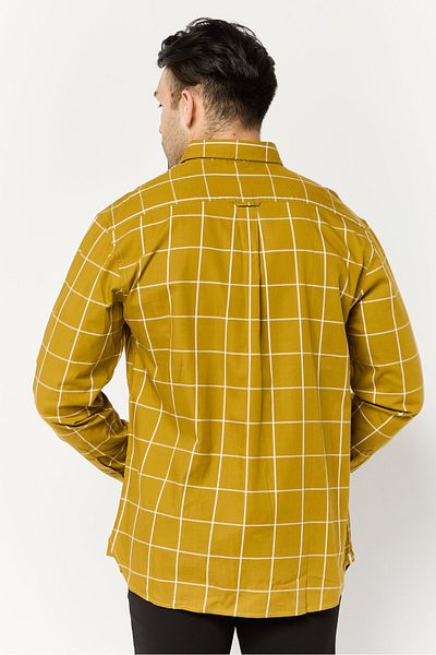 La Martina Men Regular Fit Window Pane Long Sleeves Casual Shirt, Khaki