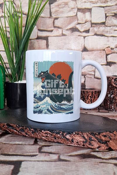 giftkonsept Catzilla Printed Japanese Cute Cat Anime Manga Gift Printed Tea Coffee Presentation Mug Cup