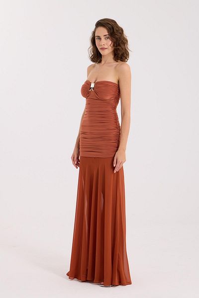 NOK İSTANBUL Charmant Ruffle Maxi Size Chiffon Detailed Dress Bronze