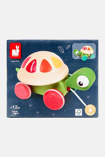 Janod Wooden Pull-Along Animal Turtle, Green Combo
