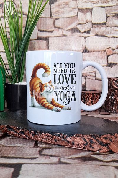 giftkonsept "All You Need Is Love and Yoga" Love Yoga Gift Printed Tea Coffee Presentation Mug Cup