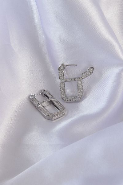 MBB ETİCARET Vip Series Brass Silver Color Zircon Stone Serenay Earrings - Tj-Bkp9070