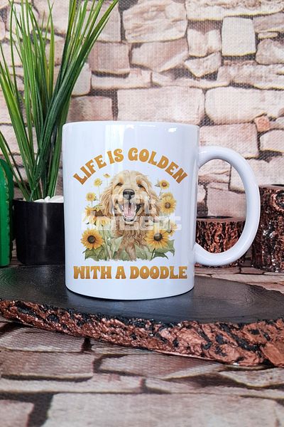 giftkonsept Life Is Gold with a Doodle Dog Lover Gift Printed Tea Coffee Presentation Mug Cup