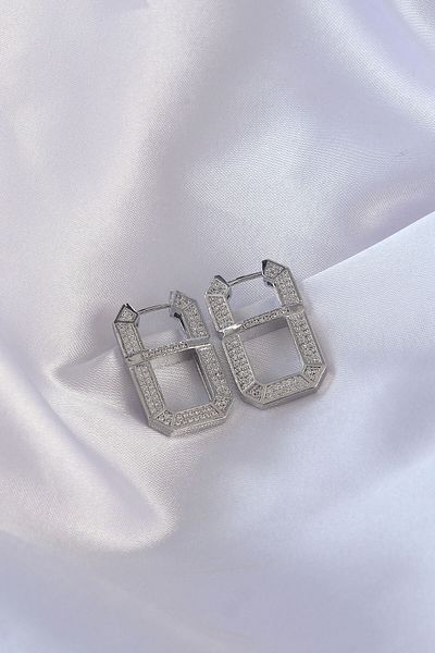 MBB ETİCARET Vip Series Brass Silver Color Zircon Stone Serenay Earrings - Tj-Bkp9070