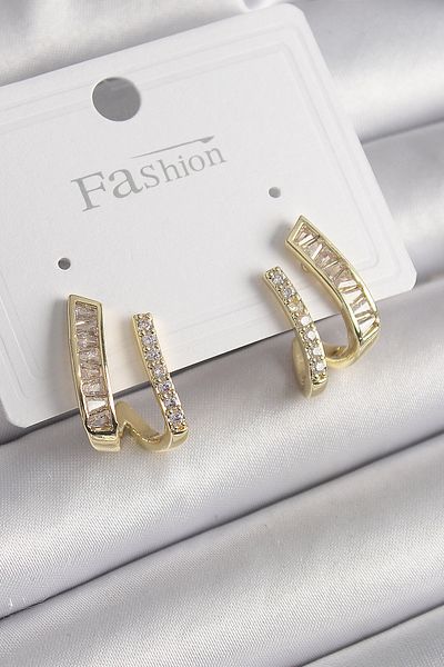 MBB ETİCARET Brass Gold Color Zircon Stone Women's Earrings - Tj-Bkp9969