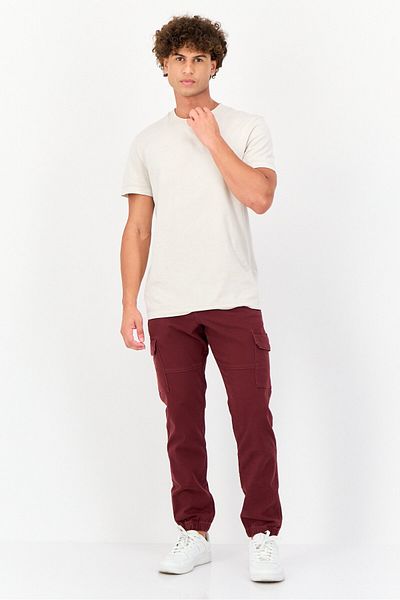 CELIO Men Slim Fit Solid Cargo Pants, Maroon