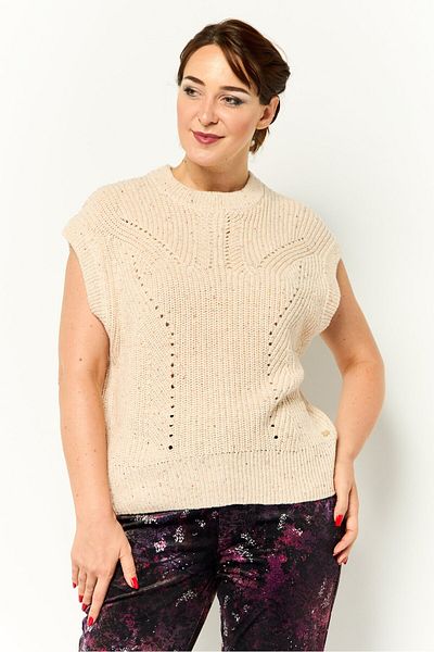 Scotch & Soda Women Crew Neck Sleeveless Crochet Vest Sweater, Beige