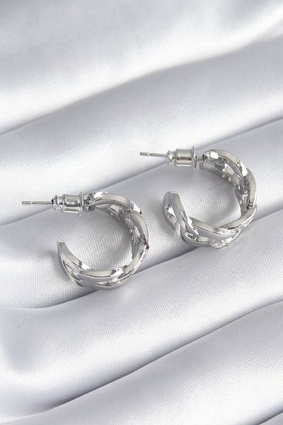 MBB ETİCARET Brass Silver Color Zircon Stone Chain Model Women's Earrings - TJ-BKP8451