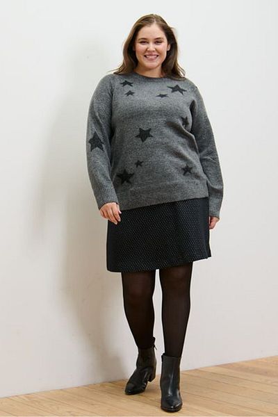 Tchibo Women Round Neck Knitted Sweater, Grey